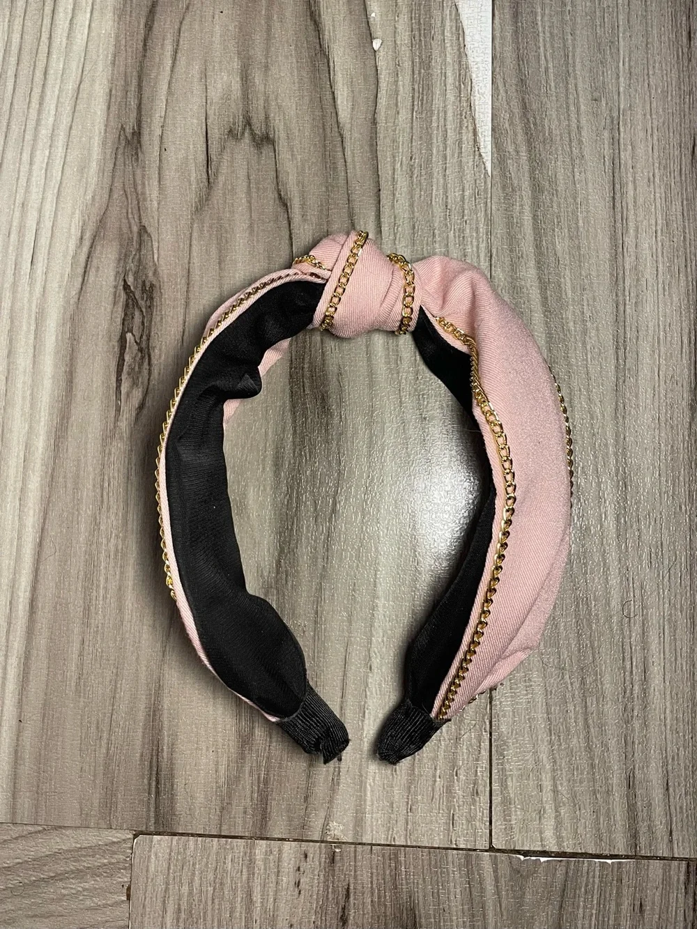 Blush Pink Knotted Headband with Gold Chain Detail